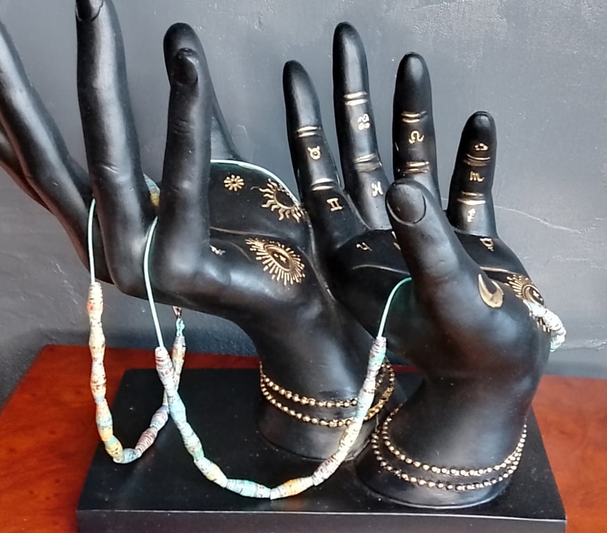 Handmade aqua summer swirl paper bead necklace