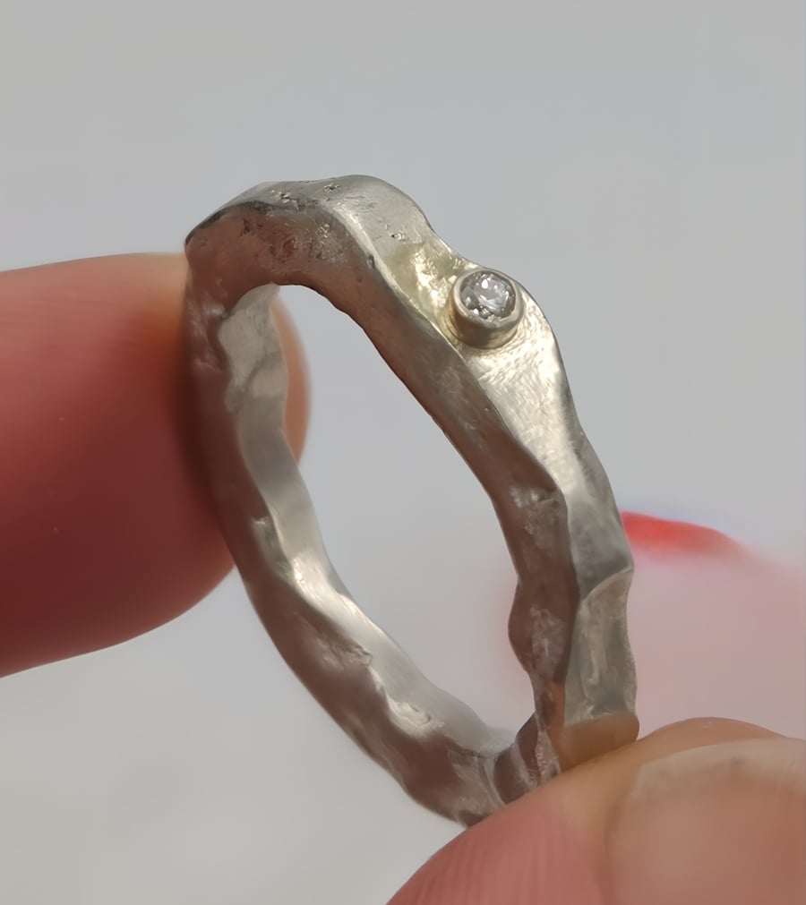 Molten Silver Ring with Lab-Grown Diamond & Subtle Fused Gold Accent