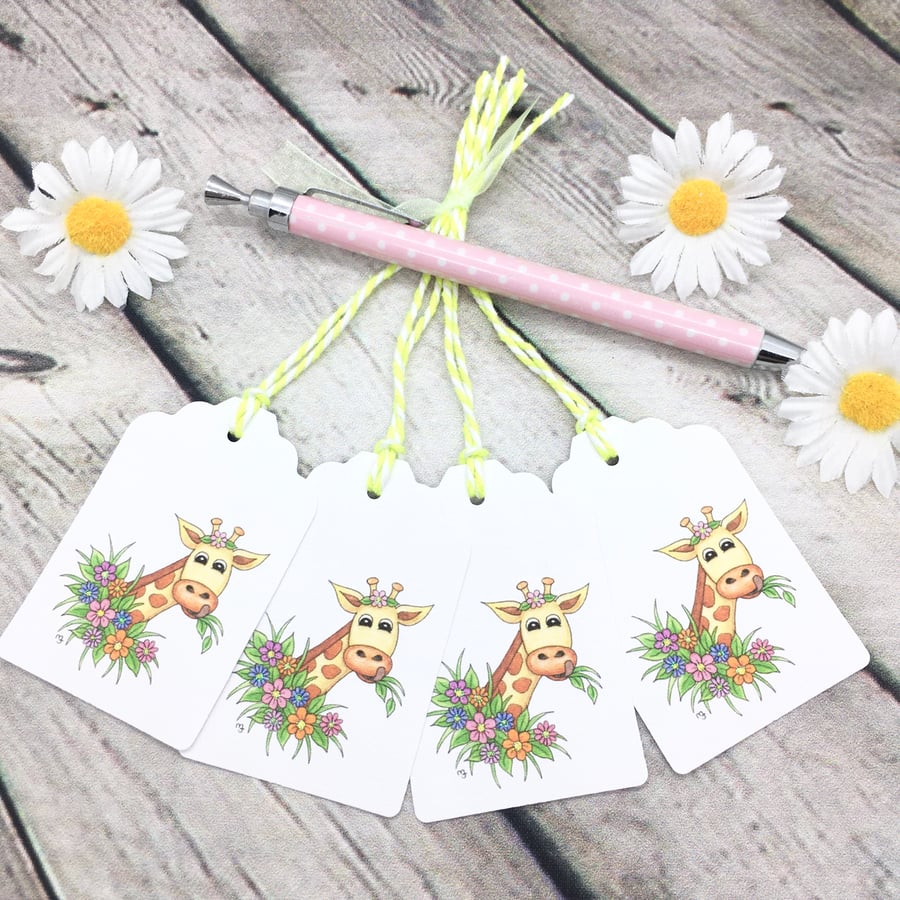 Floral Giraffe Gift Tags - set of 4 tags