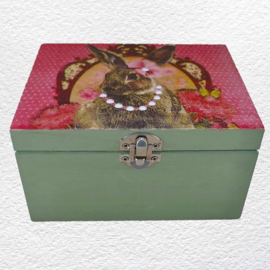 Decorated Wooden Box 16cm: Rabbit design