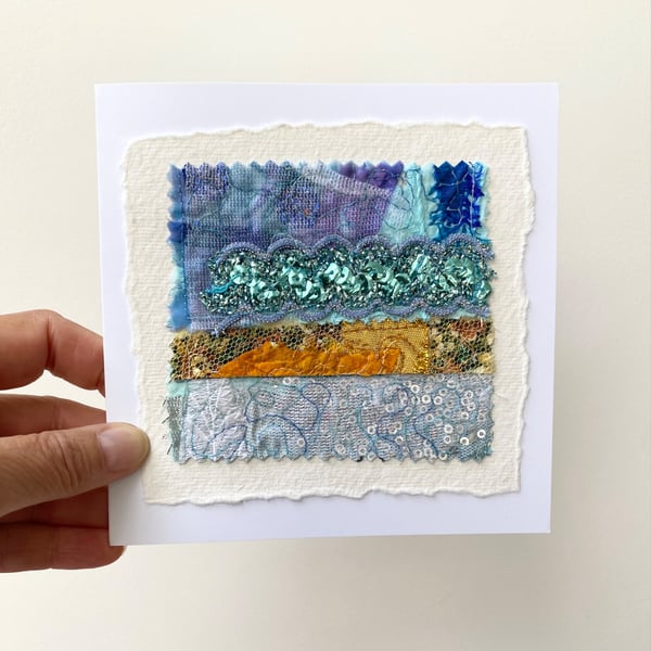 Upcycled seascape greetings card. Birthday card. Special card. 