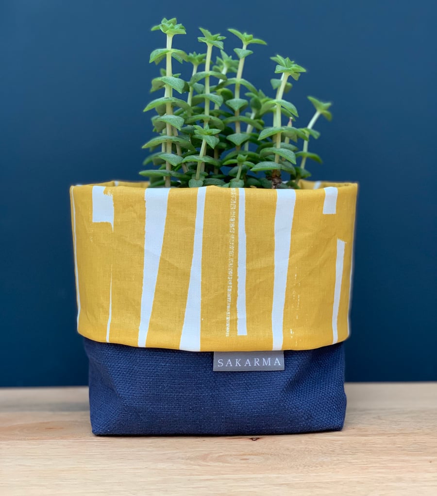 Fabric Storage Bag - Navy and Mustard