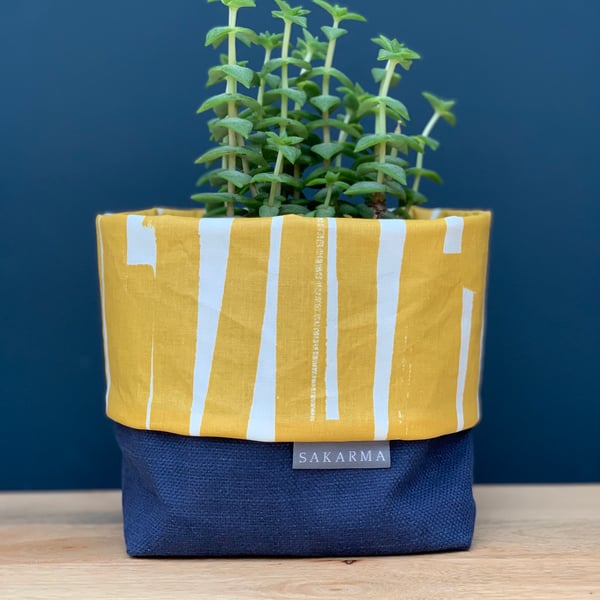 Fabric Storage Bag - Navy and Mustard