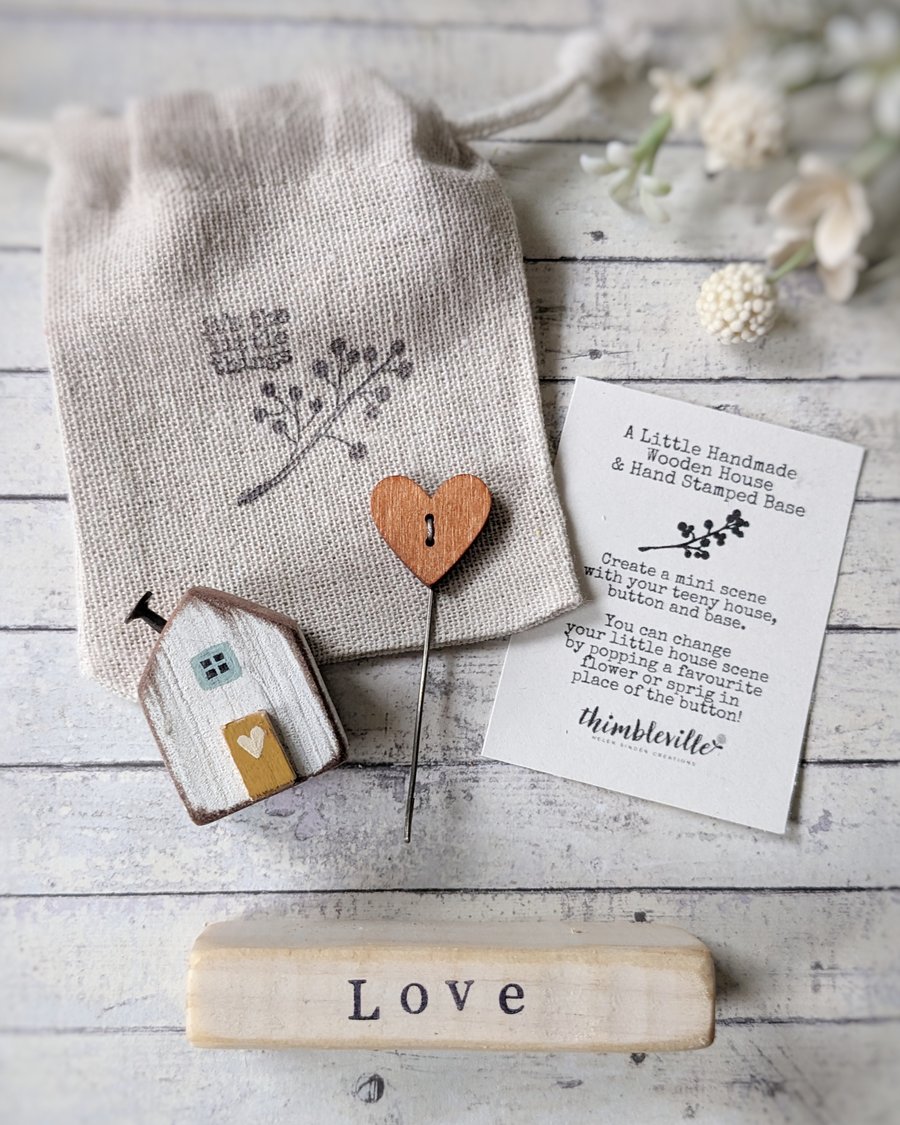 Little Wooden Painted House and Base in a Bag