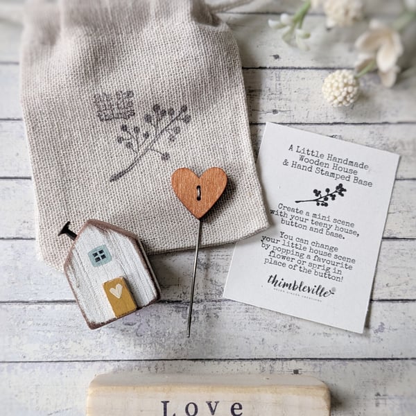 Little Wooden Painted House and Base in a Bag