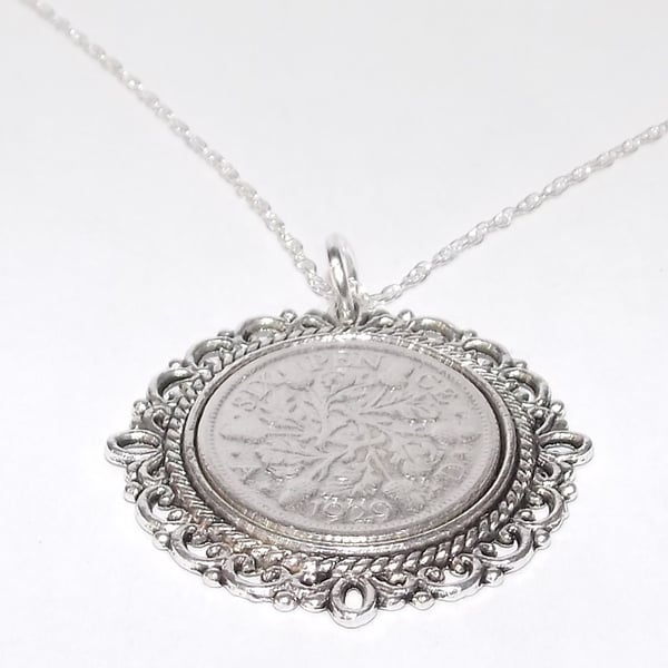 Fancy Pendant 1929 Lucky sixpence 95th Birthday plus a Sterling Silver 18in Chai