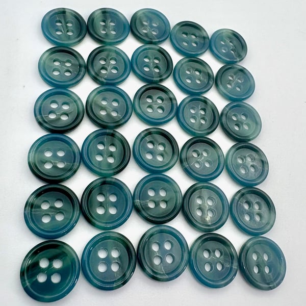 30 Tortoiseshell Buttons, Sea Green and Blue, 14mm Wide, Pack of 30, Dish