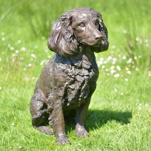 Sitting Working Spaniel Statue Large Bronze Resin Garden Sculpture
