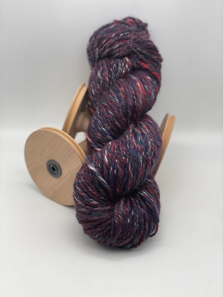 Hand Spun 'In the Navy' Merino & Tussah Silk Aran, Worsted Yarn - approx 99g