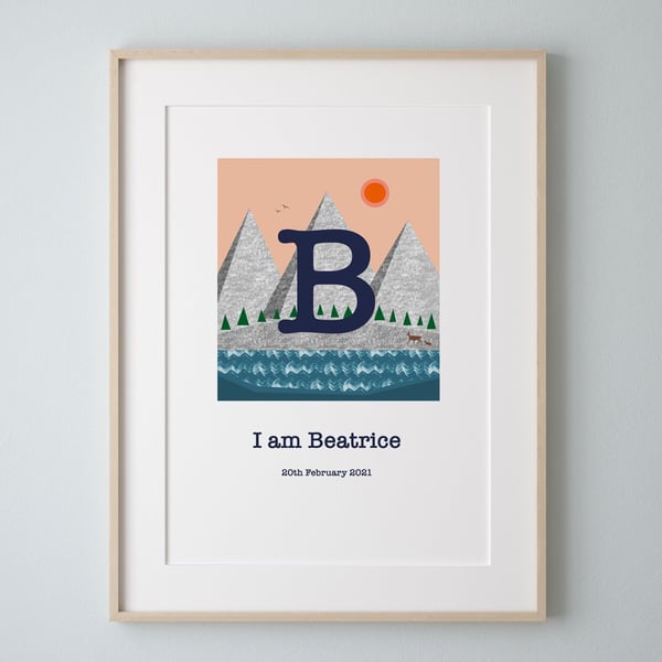 'B I am' personalised letter and name art print