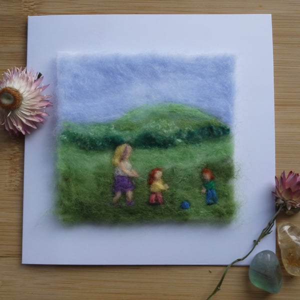 Handmade needle felted Walking with Mum greetings card
