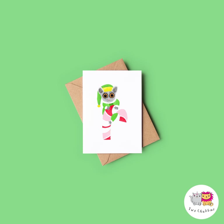 Bushbaby Christmas Card, A6 Christmas Card, Cute Animal Christmas Card