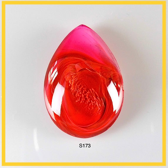 Small Teardrop Red Cabochon, hand made, Unique, Resin Jewelry - S173