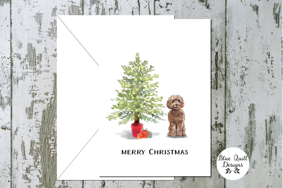 Brown Cockapoo Folded Christmas Cards - pack of 6 - personalised