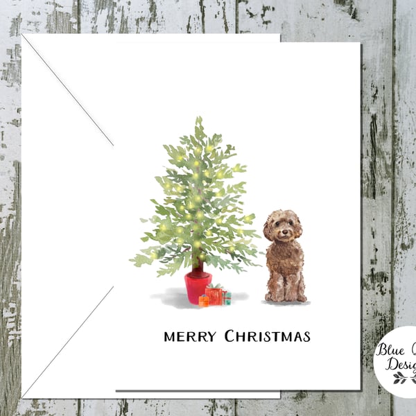 Brown Cockapoo Folded Christmas Cards - pack of 10 - personalised