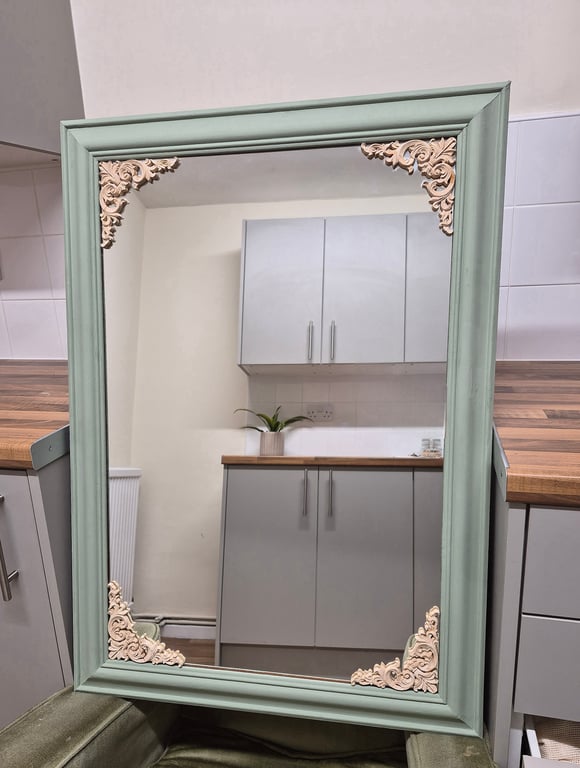 Large Ornate Hand Made Mirror Sage Green