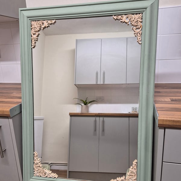 Large Ornate Hand Made Mirror Sage Green