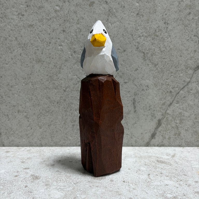 Mini Hand Carved Wooden Seagull Sculpture – One of a Kind Folk Art