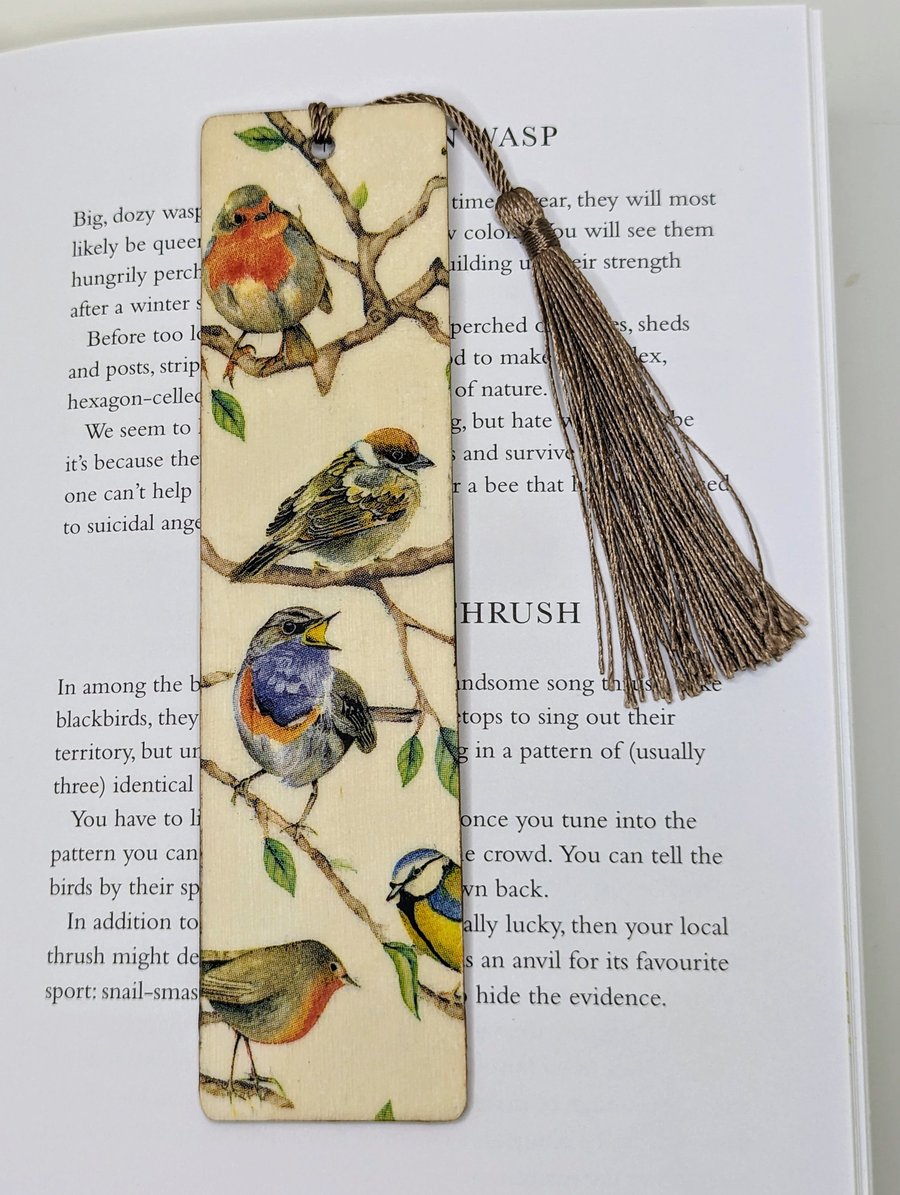 Garden birds wooden bookmark, gift  for a nature lover