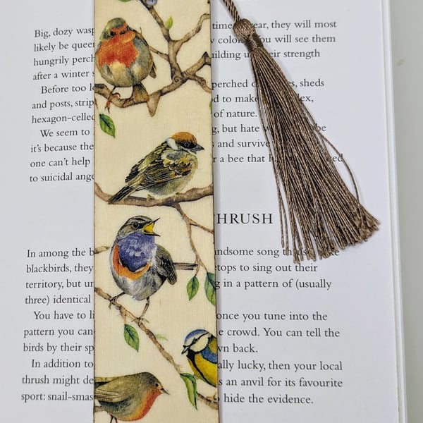 Garden birds wooden bookmark, Mothers Day gift