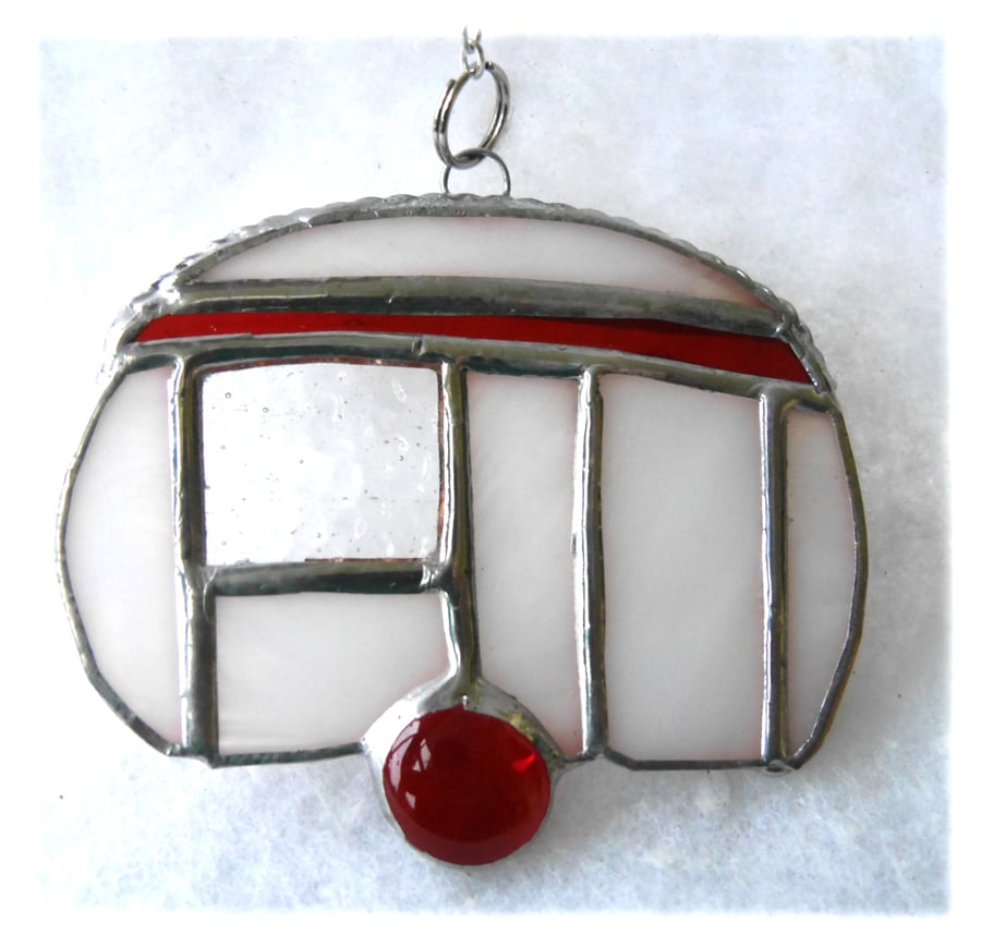 Caravan Suncatcher Stained Glass Mini Red Camping 