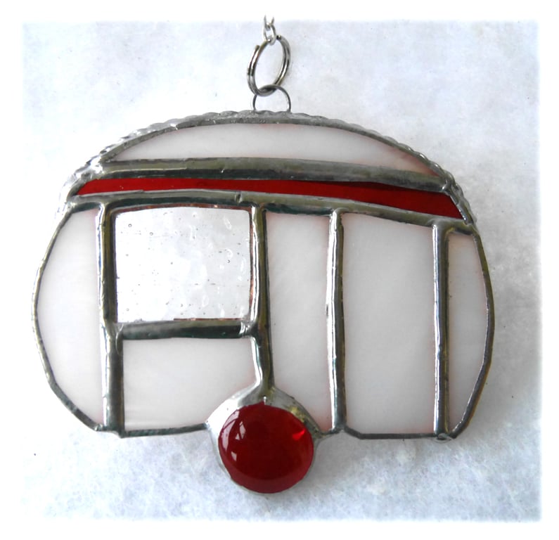 Caravan Suncatcher Stained Glass Mini Red Camping 