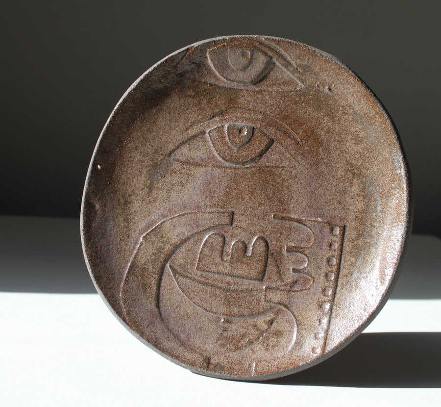 Shallow Decorative Dish with Collage Surface.