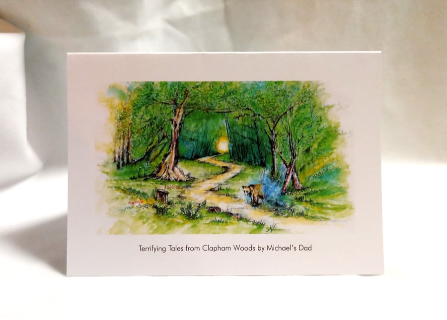 original hand painted print of Clapham Woods Sussex Greeting Card for charity