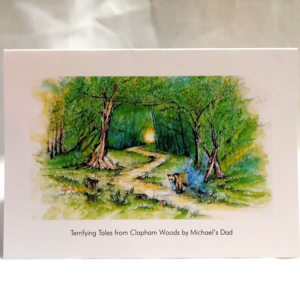 original hand painted print of Clapham Woods Sussex Greeting Card for charity