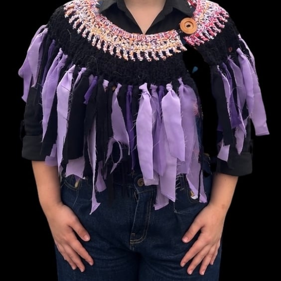 Upcycled Goth Dark Fantasy Halloween Boho Capelet