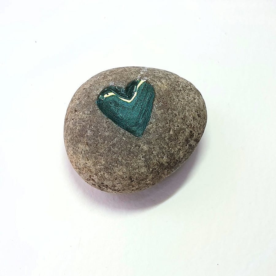 Hand Carved Love Pebble, Gaelic Green Heart, Paperweight Gift, Thoughtful Gift
