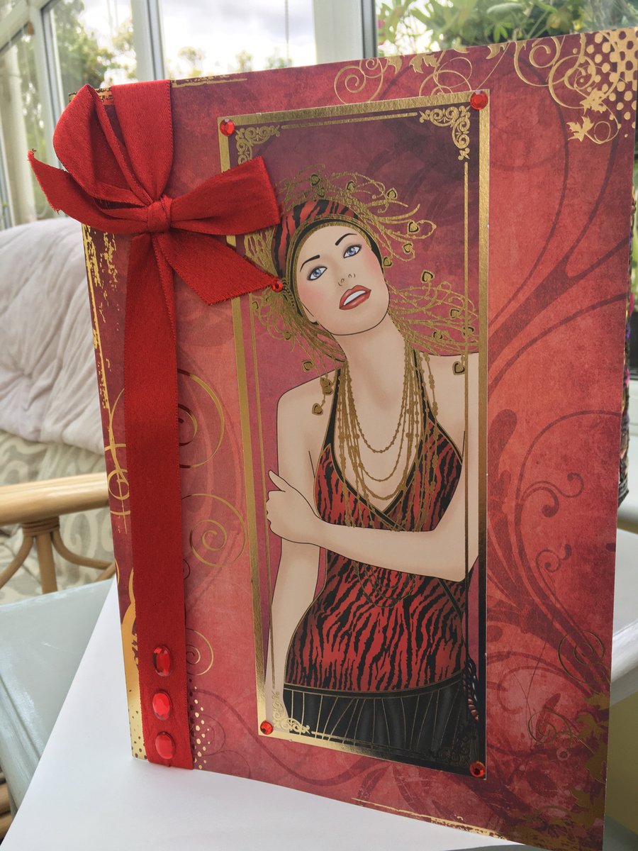 Large Art deco lady birthday or anniversary card.