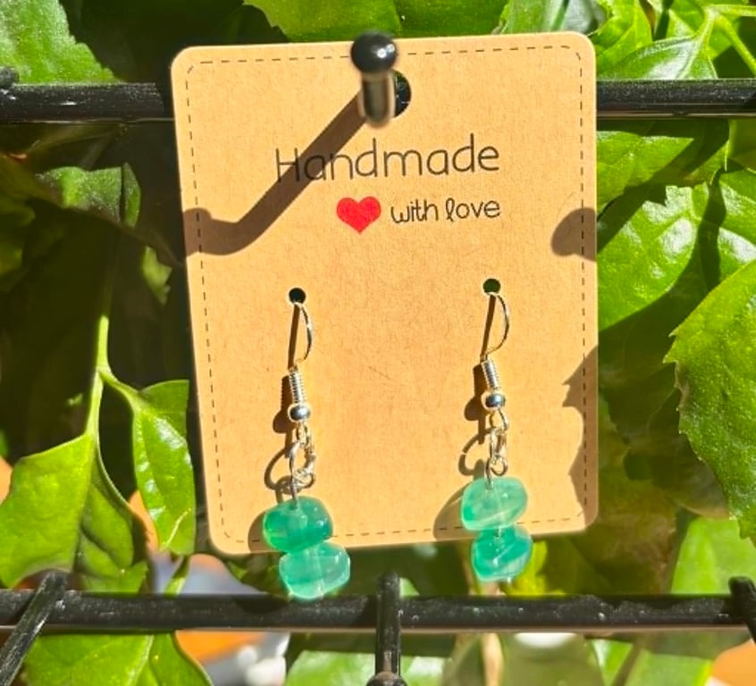 Handmade Silver-Plated Fish Hook Earrings with Stone-Look Beads