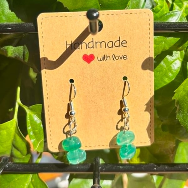 Handmade Silver-Plated Fish Hook Earrings with Stone-Look Beads