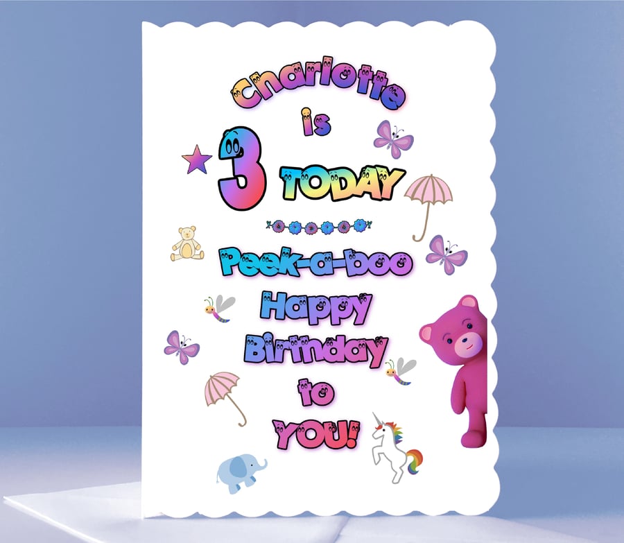 Personalised 3rd Birthday Card - Peek-a-boo!