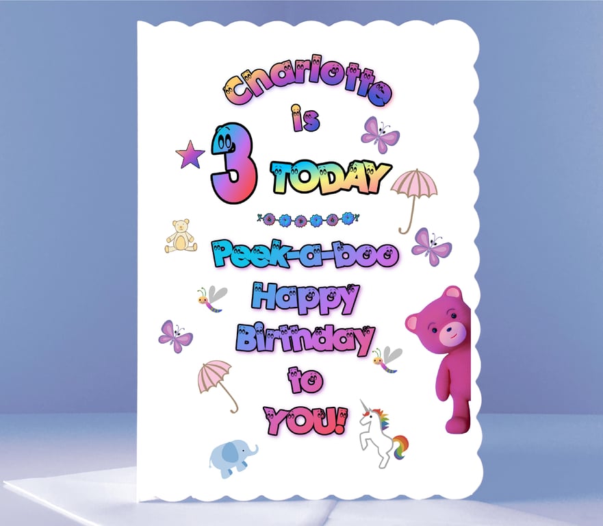 Personalised 3rd Birthday Card - Peek-a-boo!