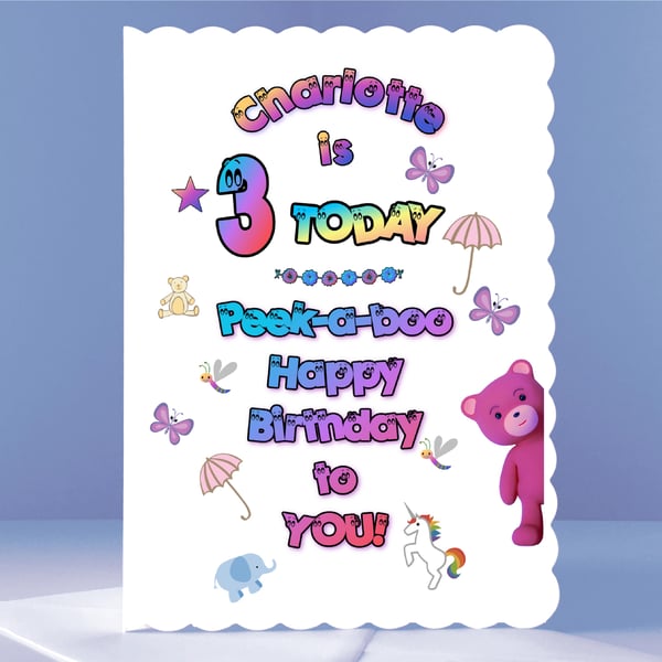 Personalised 3rd Birthday Card - Peek-a-boo!