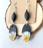 Real Daisy Black Dangle Wood, Beads, Sliver Plated Earrings - Image 8