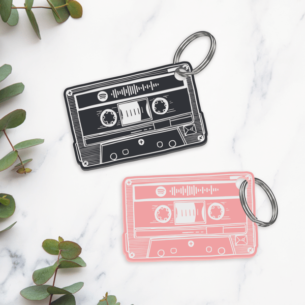Personalised Cassette Keyring - Custom Song Spotify Scan Code, Music Lover Gift