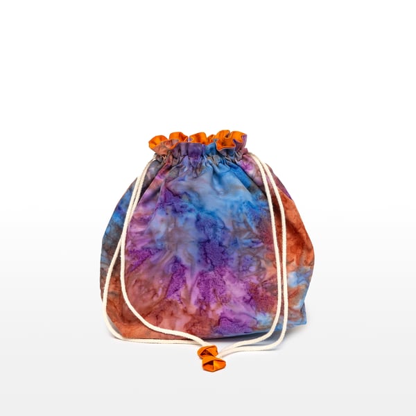 Blue Orange Purple Batik Drawstring Bag Travel and Packing Accessory