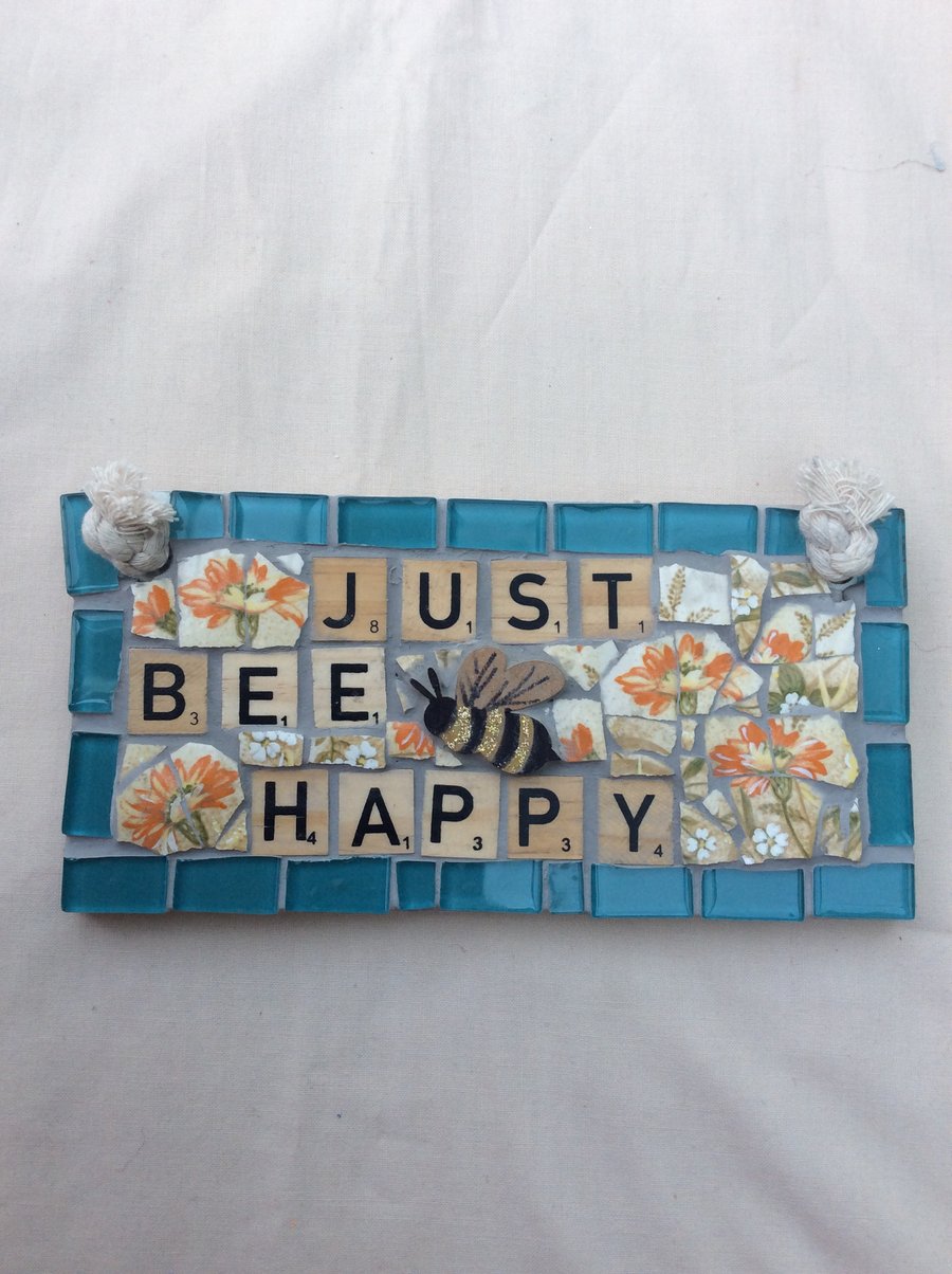 Mosaic Just Bee Happy sign