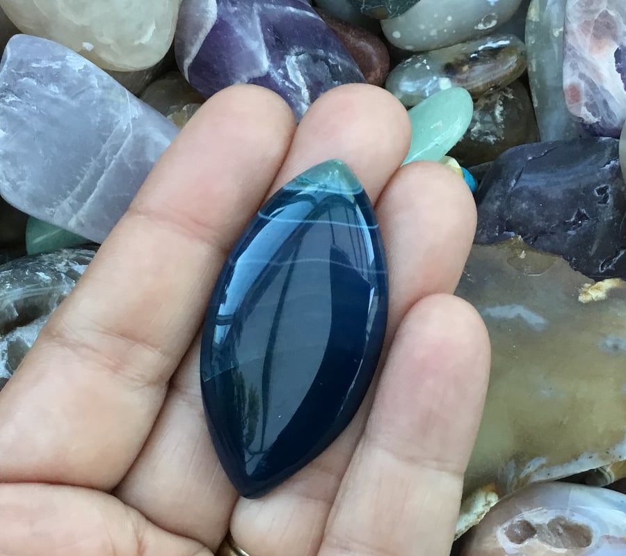 Stunning Blue Banded Agate Marquise Cabochon Gemstone for Jewellery Setting.