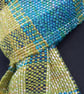 Handwoven Wool, Alpaca, Silk & Bamboo Scarf in Blues and Pale Green - Image 4