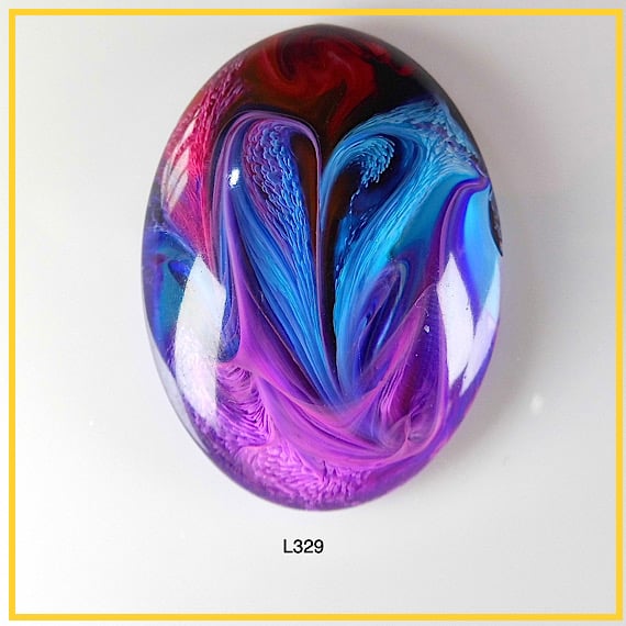 Large Blue & Pink Cabochon, hand made, Unique, Resin Jewelry - L329