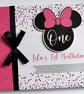 Minnie birthday guest book, black and pink minnie head, minnie birthday gift - Image 1