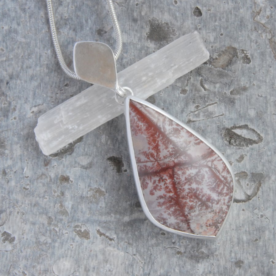 Sonoran dendritic jasper and sterling silver pendant