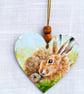 Mum and young rabbit decoupaged wooden heart wall decoration. - Image 2