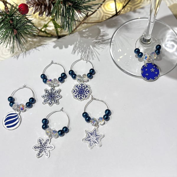 Wine Glass Charms with Christmas Charms,