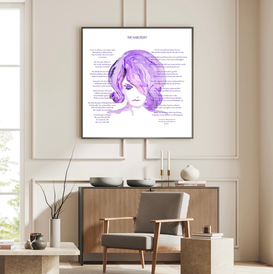 Illustrated print of The Narcissist. Art print. Wall art. Poetry print.