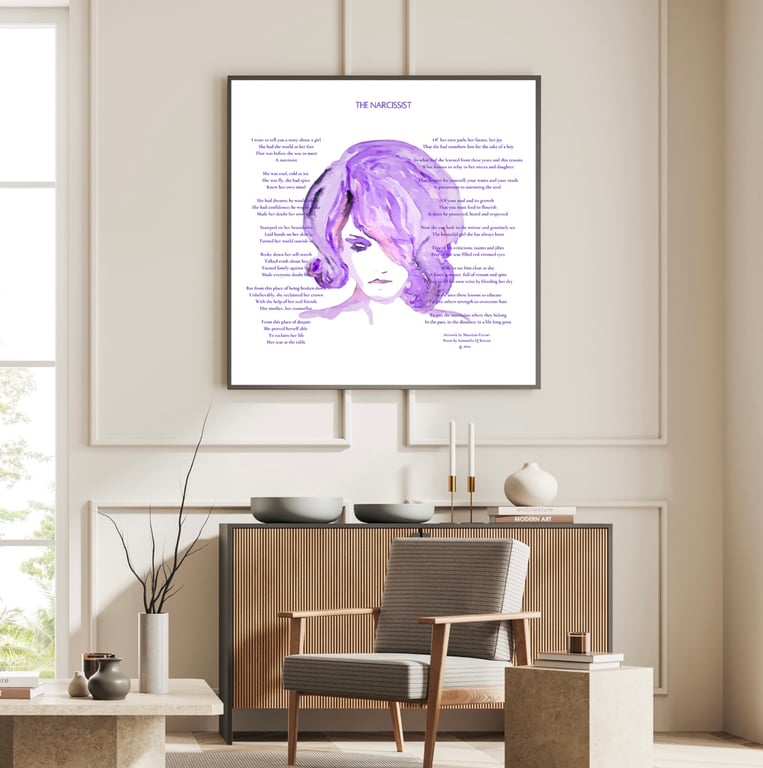 Illustrated print of The Narcissist. Art print. Wall art. Poetry print.